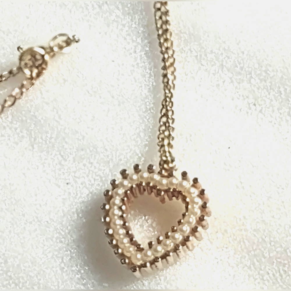 Double Sided Goldtone Pearl Heart Necklace